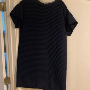 Navy pleated short sleeve dress